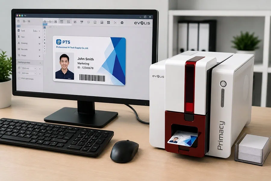 เครื่องพิมพ์บัตรพลาสติก Evolis เชื่อมต่อกับคอมพิวเตอร์
